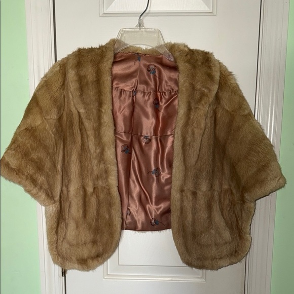 Jackets & Blazers - Vintage Latte Color Mink Stole/Bolero Jacket Satin Lining And Pockets M/L